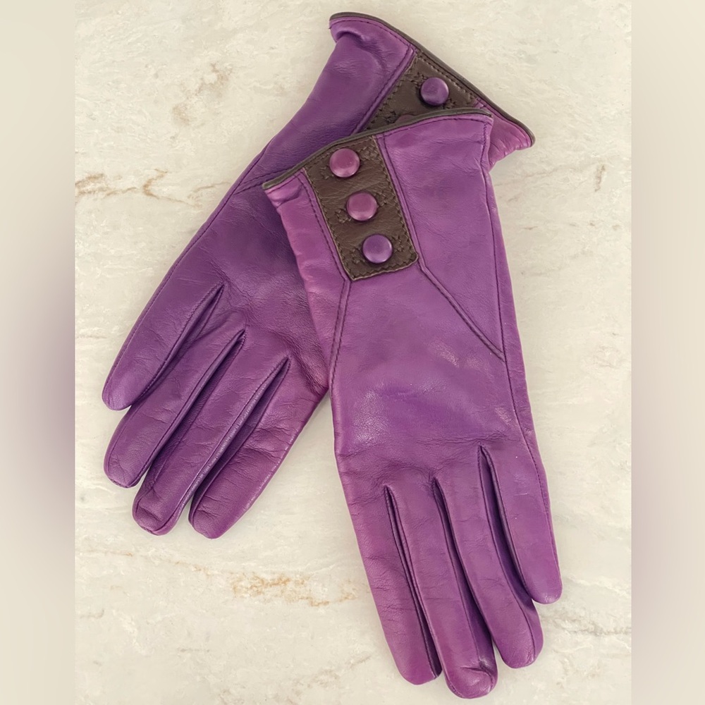 PIUMELLI Milano Retro Purple & Brown Cashmere Lined Leather Gloves, Size 7/Small - Picture 16 of 16